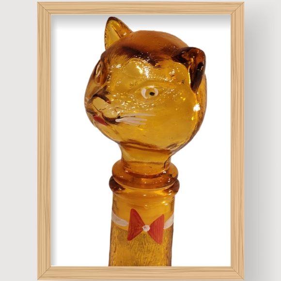 1950s Italian Amber Glass Cat Wine Decanter - Picture 5 of 10